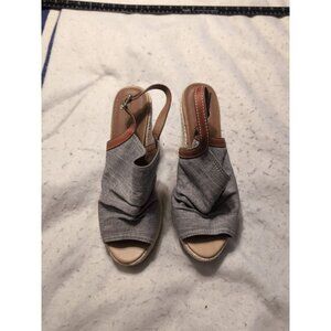 Y Not? gray canvas slingback espadrille platform 4in wedge sandal size 11